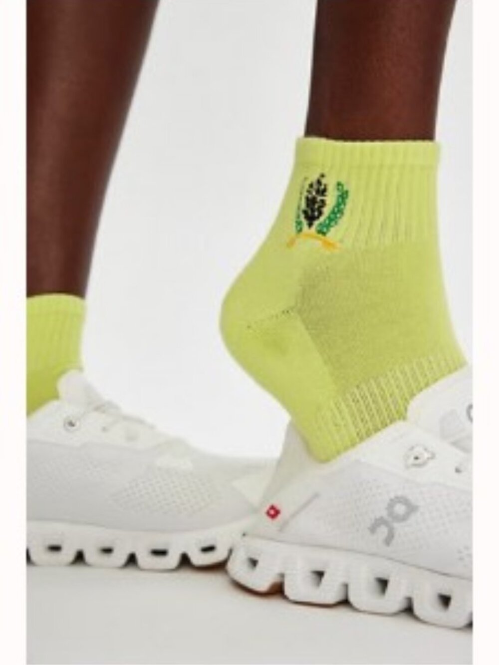 Neon Lime Ankle Socks with Corn Embroidery - Unbranded